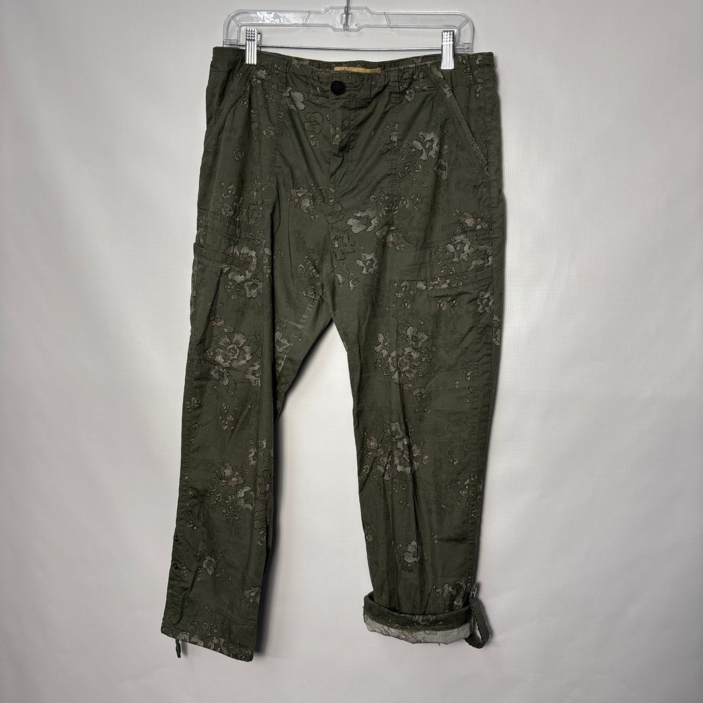 Democracy Flex-ellent Olive Green Floral Foil Cargo Pants Size 10 Gorp Granola